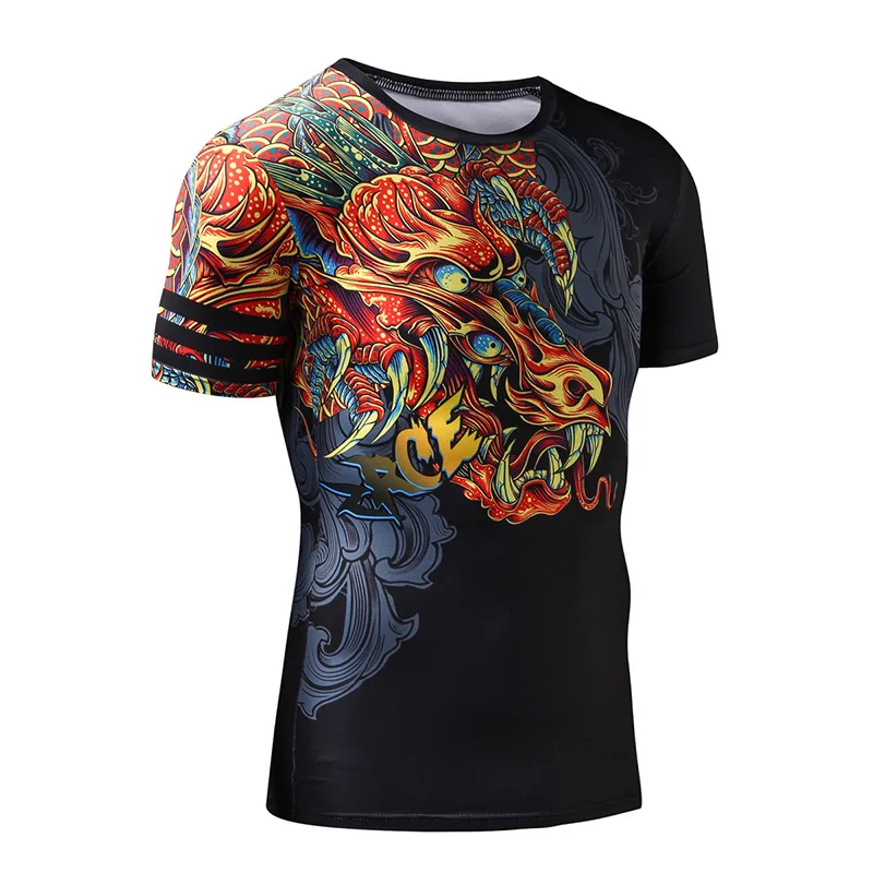 Retro 3D Printed Dragon Tiger T-shirt For Men Summer Fitness O Neck T Shirts Quick Dry Loose Tees Harajuku Tee Gym Male Tees