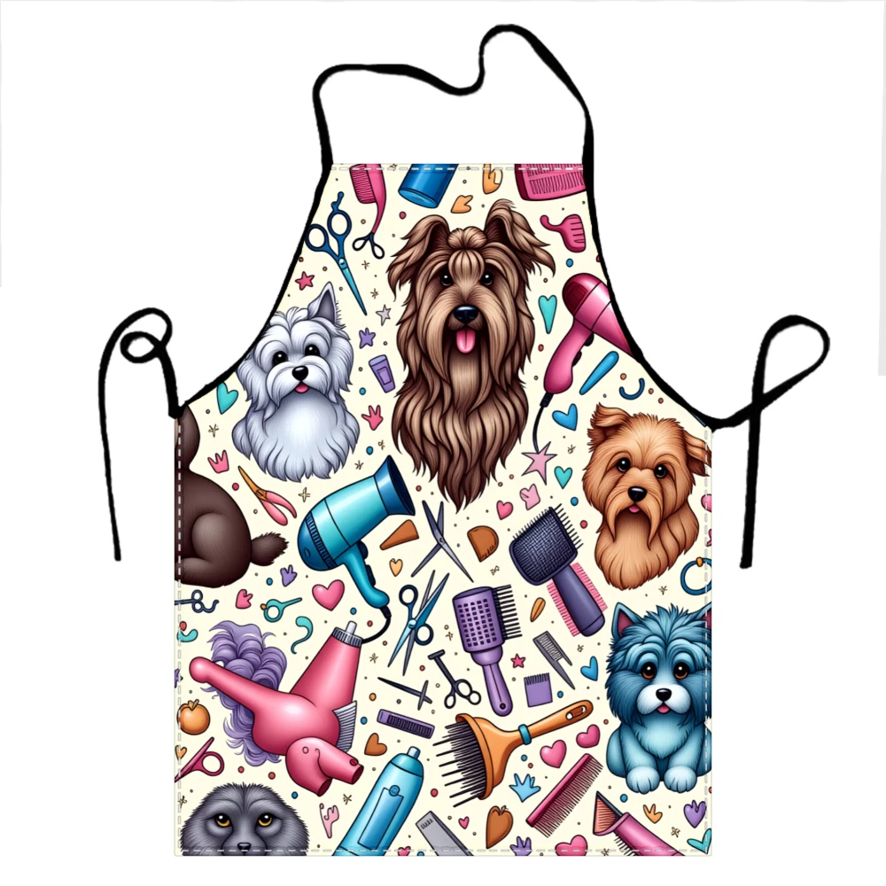 Dog Grooming Apron With Cute Dogs And Grooming Tools Design For Pet Lovers And Dog Stylists