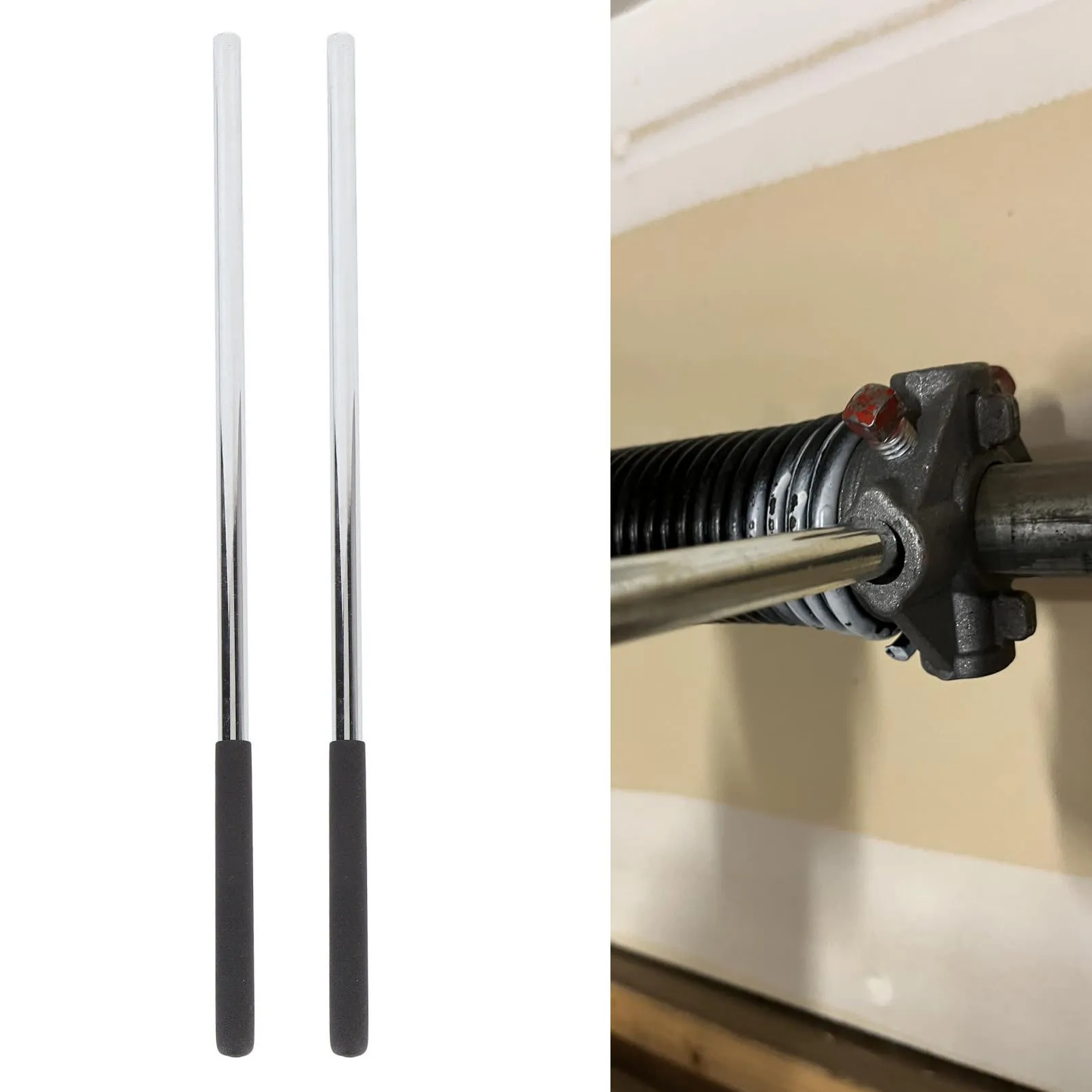 1 Pair Garage Door Spring Winding Bar 1/2 Inch Diameter 17.2 Inch Torsion Spring Winding Rods with Rubber Handle for Garage Door