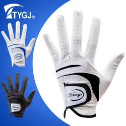 TTYGJ Black Golf Gloves for Men Golf  Accessories One Pc Pair Left Hand Right Hand Soft Breathable Sheepskin With Leather