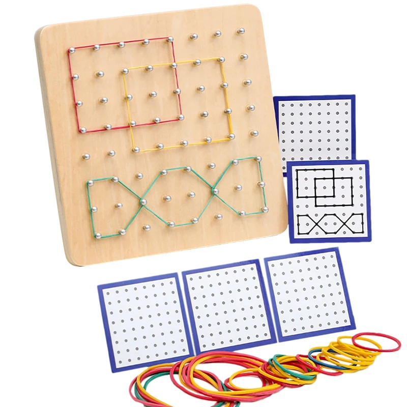 Puzzle géométrique mathématique pour enfants, planche à ongles d'opération, aide fuchsia avec élastique, jouet de puzzle