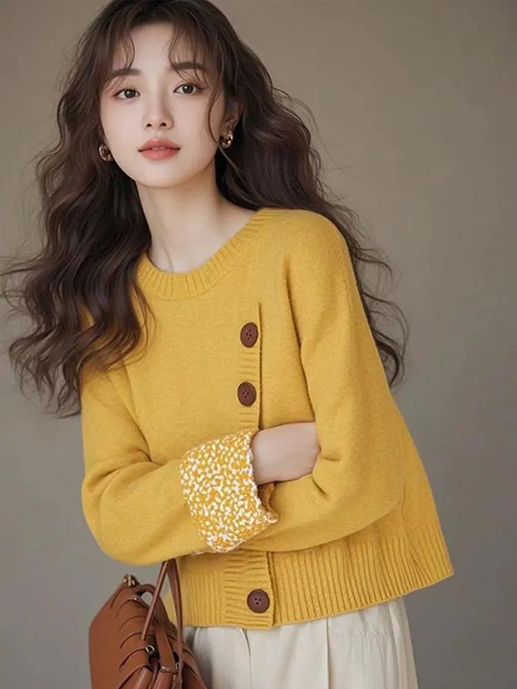 

Ladies Casual Sle Knitted Sweater Pure Color Slip-On Inner Wear Lazy Faion Top Women's Autumn Winter New Arrival