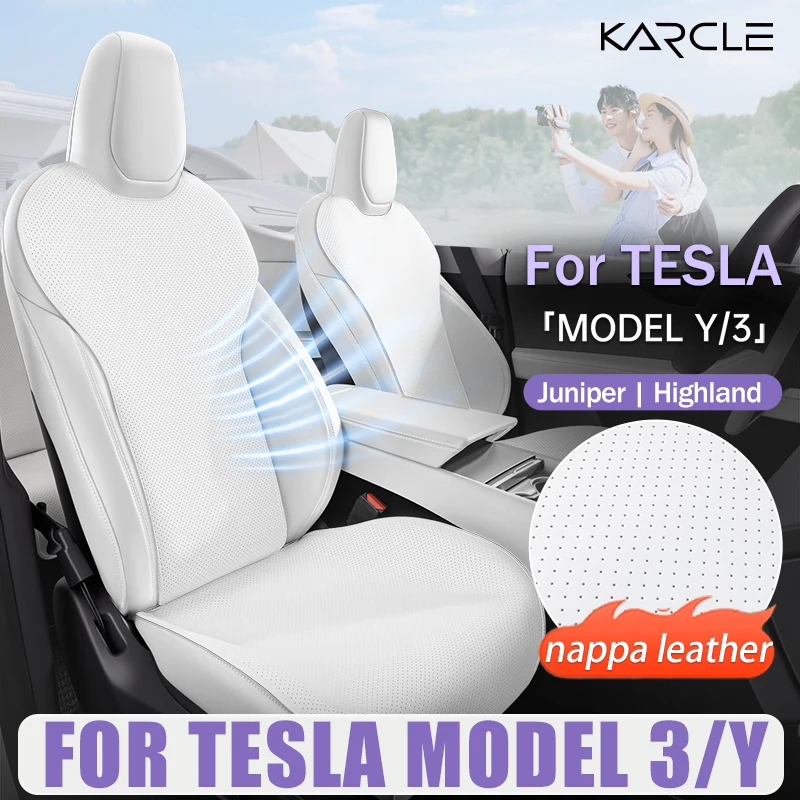 For Tesla Model 3/Y Juniper Highland 2020-2024 Seat Covers Custom Nappa Leather Seat Covers Full Set Four Season Seat Protection