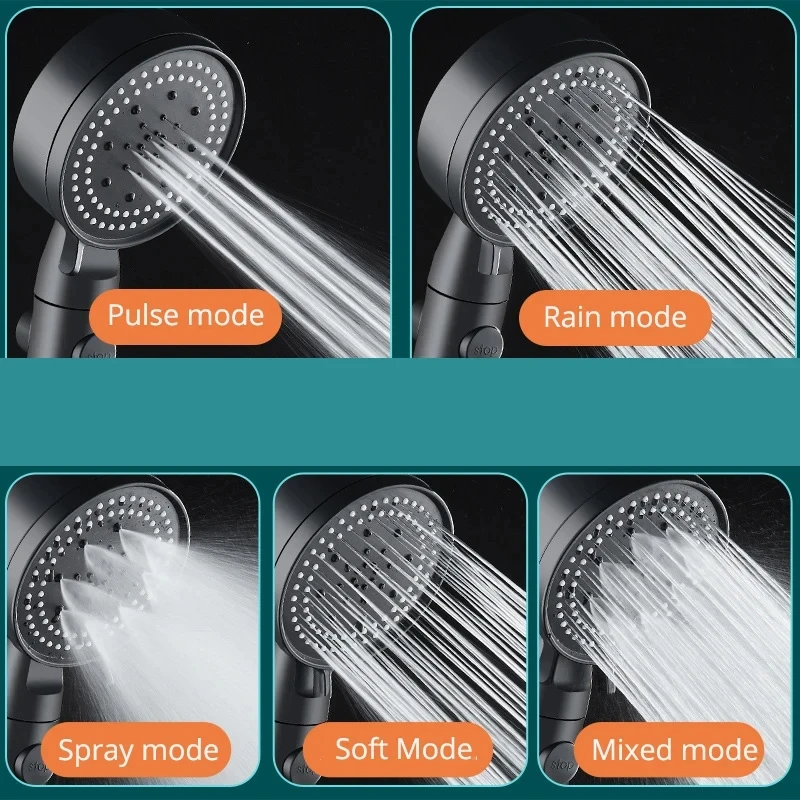 5 Modes Adjustable Shower Head High Pressure Shower One-touch Water Stop Handheld Shower Head Bathroom Accessories image 5