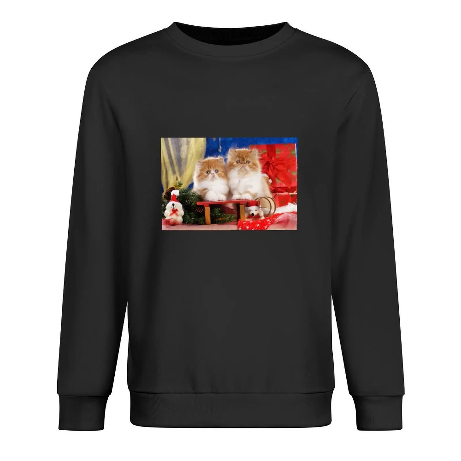 

Cute Persian Kittens Wish Merry Christmas Animal Cats Puzzle Pullover men's winter sweater japanese style hoody