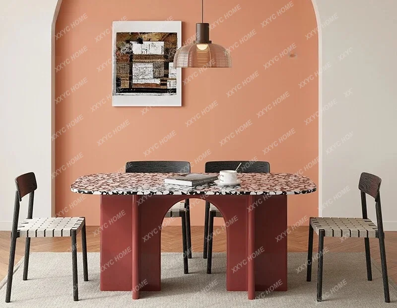 

L Modern Simple Terrazzo Rock Slab Dining Table And Chair Combination Household Small Apartment Table