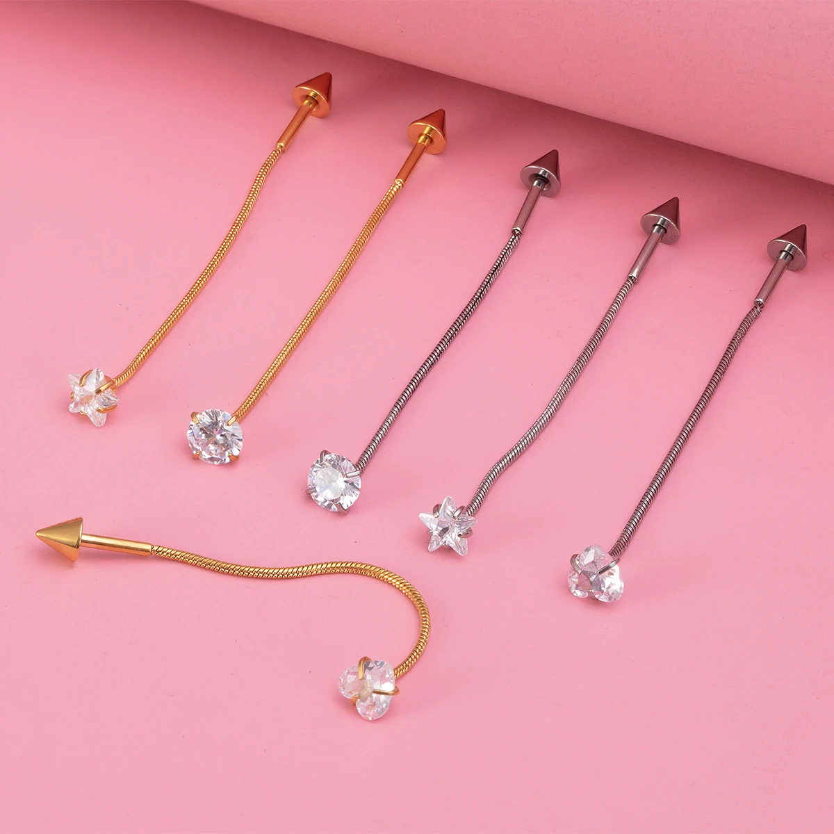1pc Bendable Flexible Piercing Earring Industrial Piercing Bar Stainless Steel Twisted Soft Rod Zirconia Cartilage Earring 16G