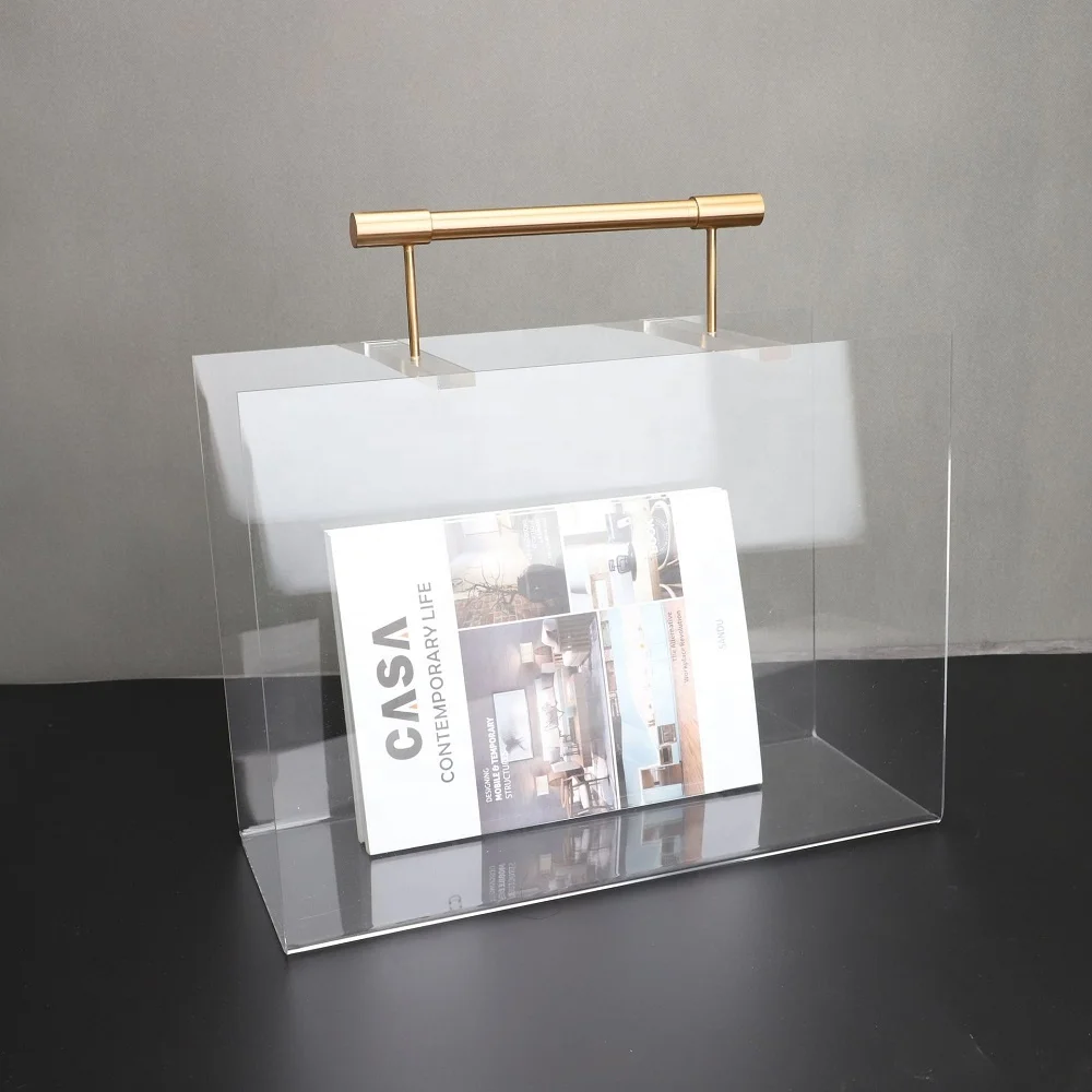 Luxury Acrylic Magazine Rack with Brass Handle