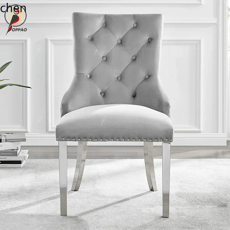 YFY  Modern Stainless Steel Chair for Cafes, Upholstered with Fabric and Button Tufting, Dining Table and Chair, Customizable