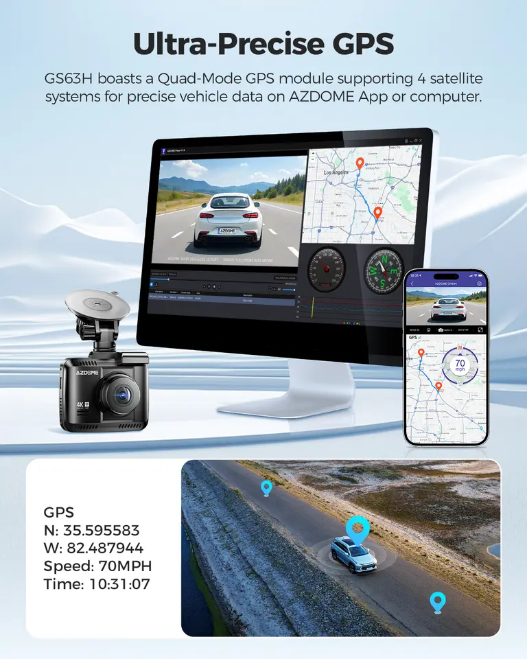 كاميرا لوحة قيادة AZDOME GS63H بدقة 4K مع نظام تحديد المواقع المدمج وواي فاي، شاشة Starvis 2.4 بوصة، رؤية ليلية WDR، مسجل فيديو للسيارة مع مراقبة وقوف السيارات - 3