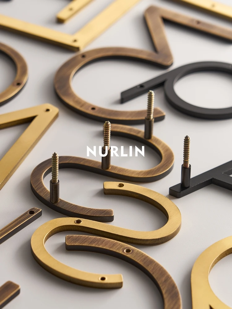 Nurlin Solid Brass 4-12 Inches 10-30cm Big Number Letter Door House Public Black Gold Floating Signature Outdoor Digits