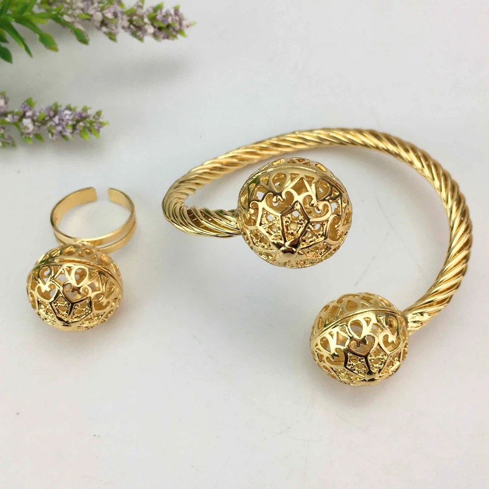 EMMA Europe Luxury Bangle And Ring For Women American Arabic African Wedding Dubai Gold Color Big Bracelet Jewelry Set Gifts