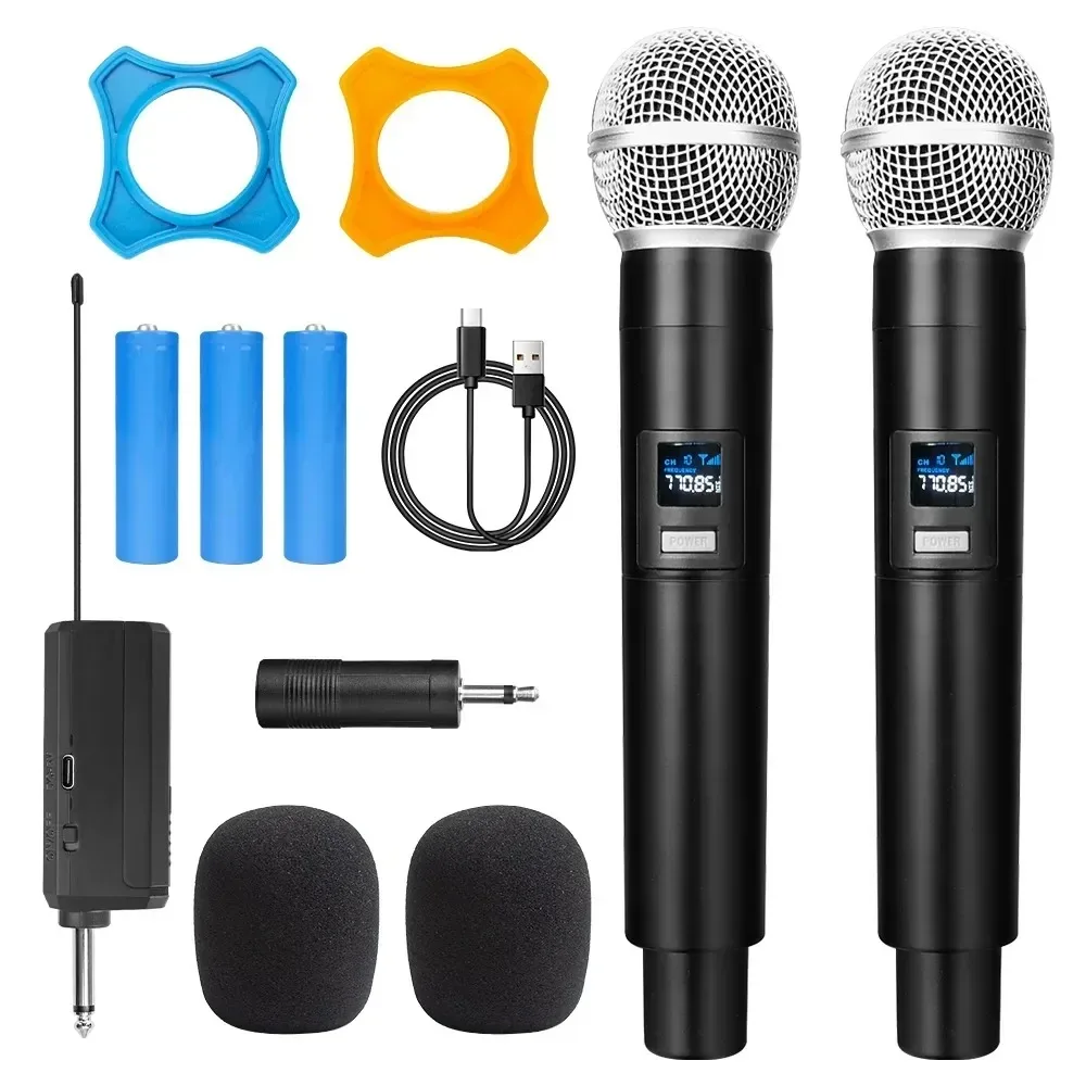 

Wireless Dual Handheld Dynamic Microphone Karaoke Microphone with Rechargeable Receiver for Wedding Party Speech Church Club