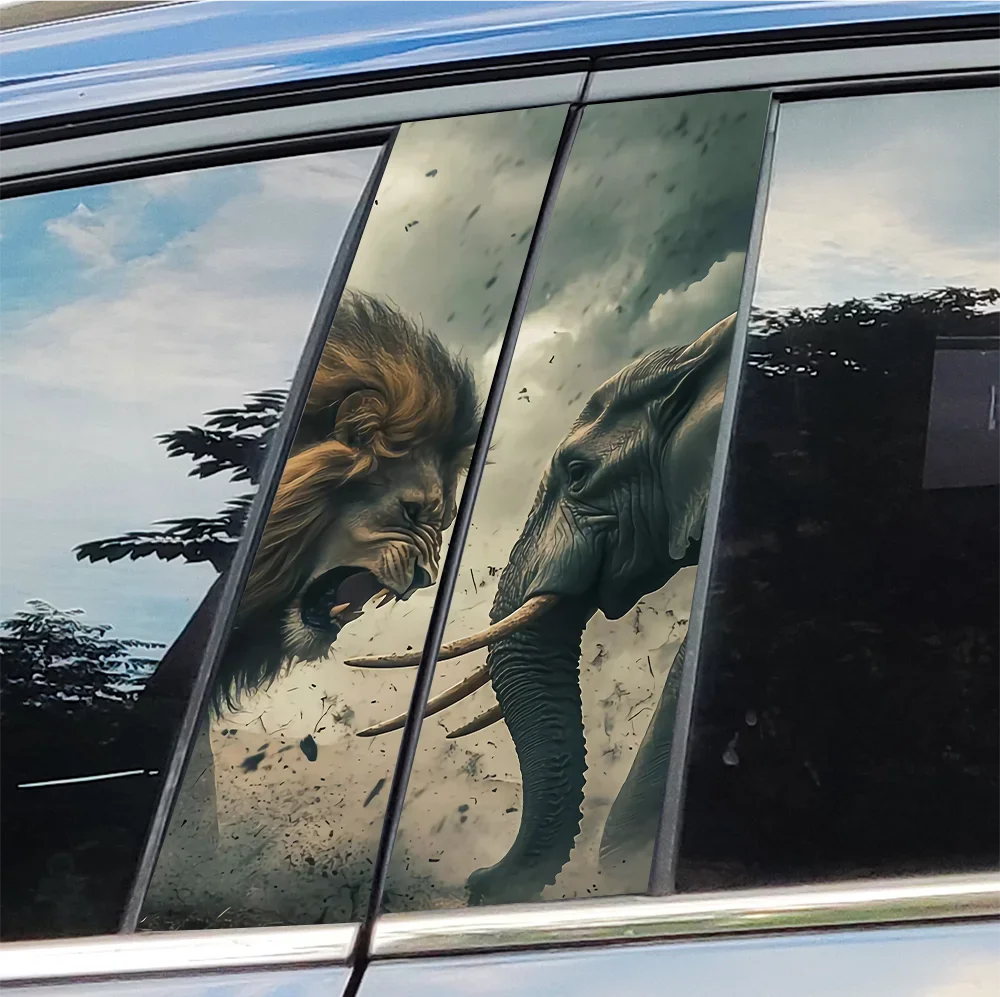 

Lion & Elephant Animals Car Sticker Auto B Pillar Waterproof Center Column Decor Cover Scratches Car Door Pillar Decal Accessory