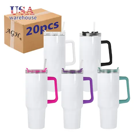 20pcs Mixed Colors 40oz Stainless Steel Vacuum Insulated Sublimation Tumbler Cup Coffee Mug With Handle Hu