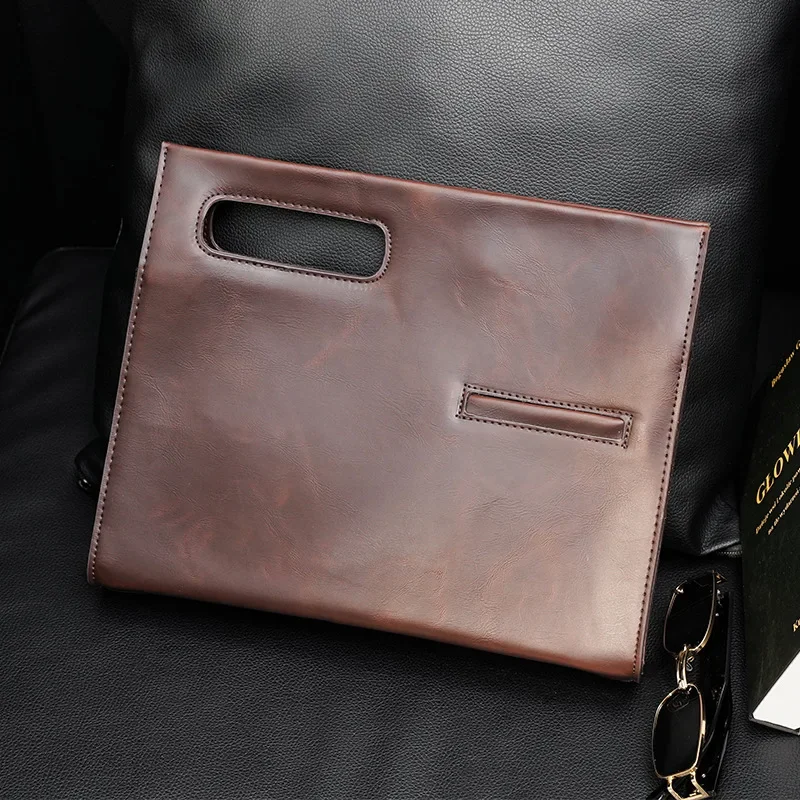 Casual Man Crazy Horse PU Leather Envelope Clutch Large Capacity Business Men Clutch Bags 2023 Brand Design Hand Bags Male Purse