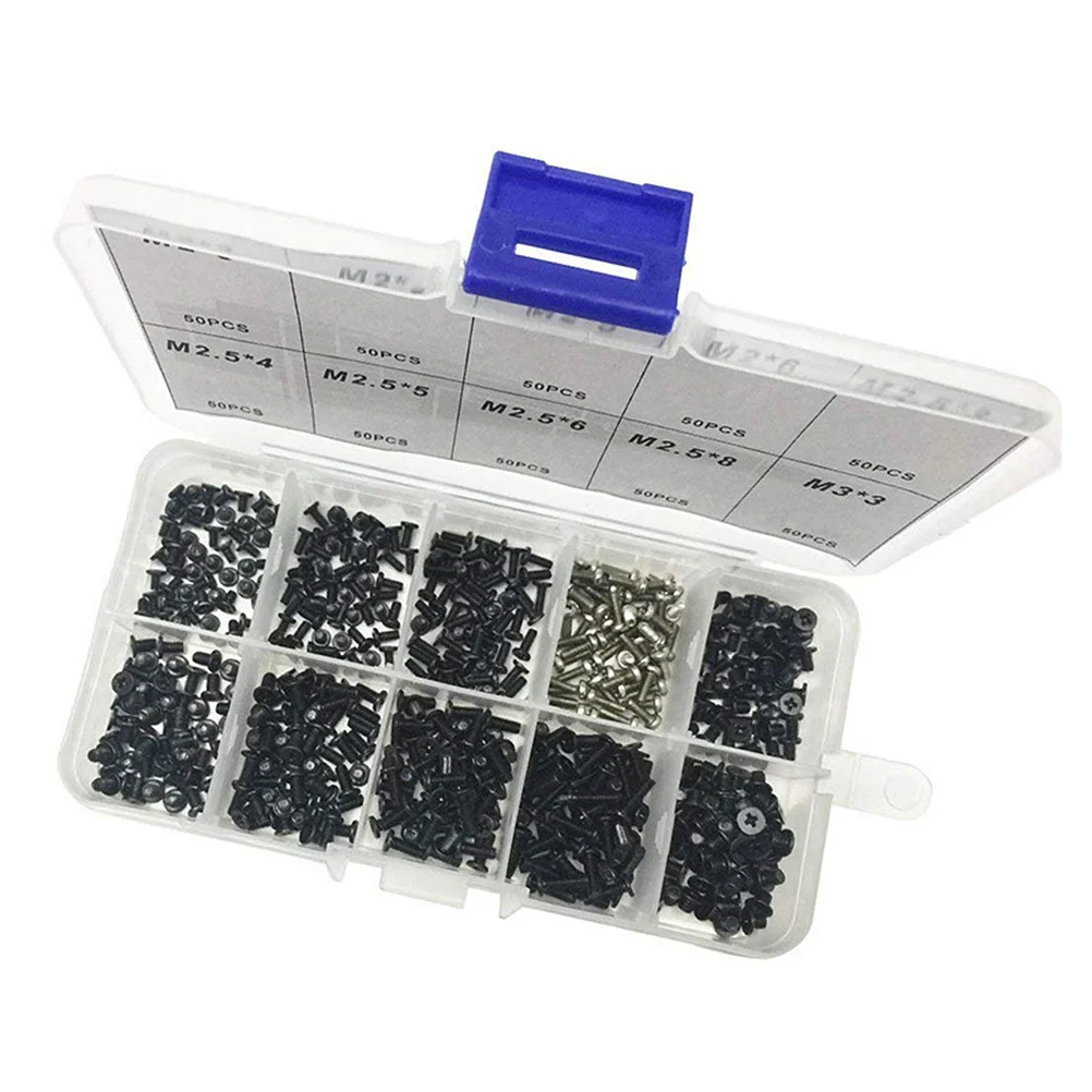 

500Pcs Laptop Screw Set Mini Cross Carbon Steel Mixed Size Repairing Kit Laptop Screws Replacement Screw Set Black