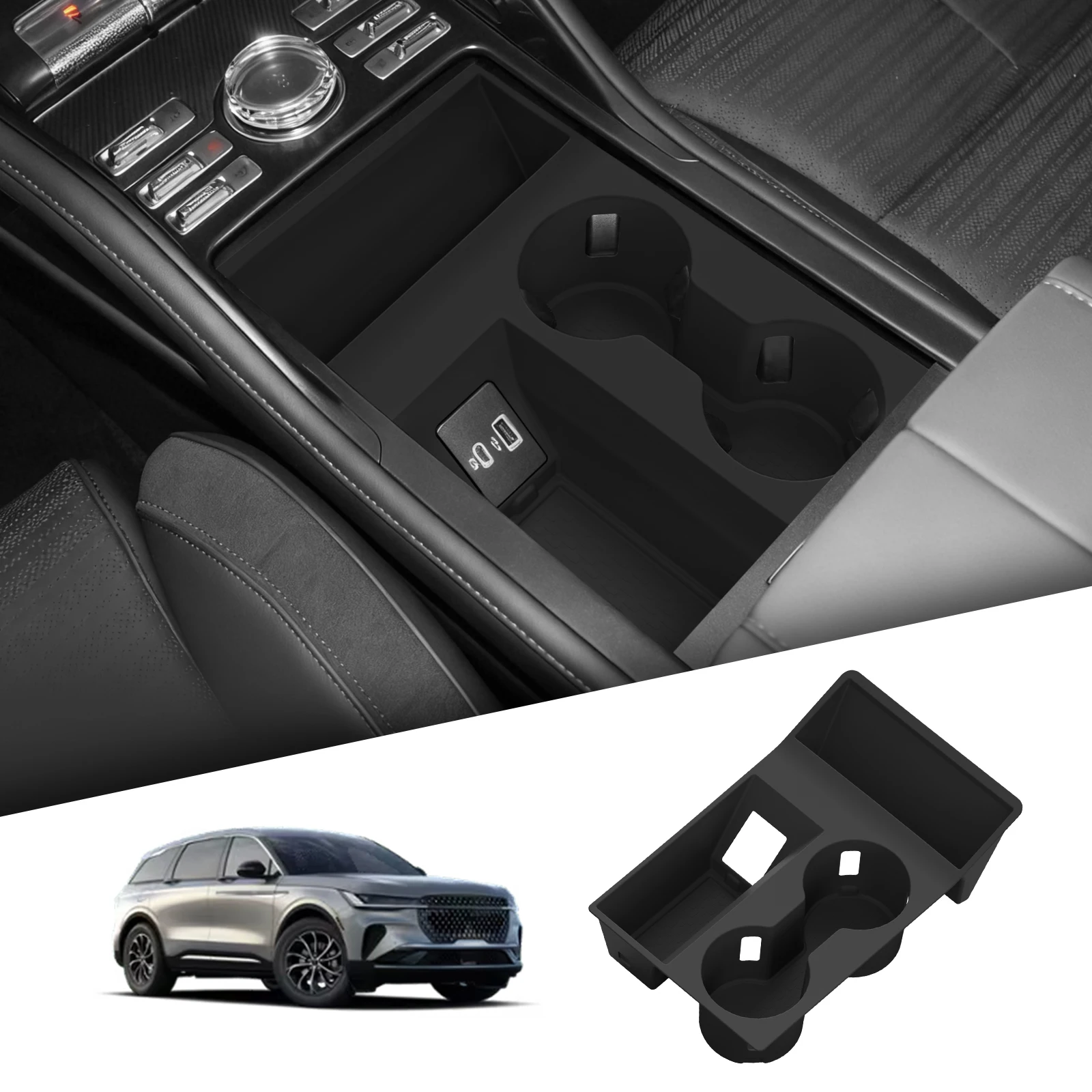 

LUCKEASY for Lincoln Nautilus 2026 Cup Holder With Anti Dirt Pad Phone Charging Silicone Anti-slip Shock-Absorbing Accessiories