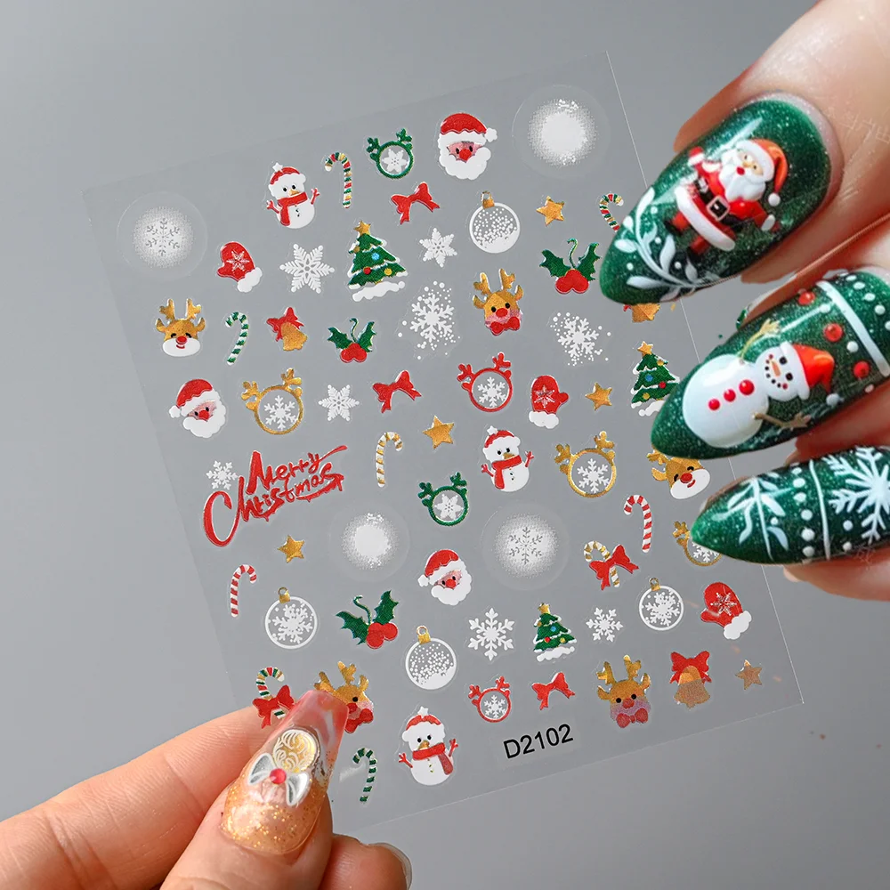 1 pz 5D adesivi per nail art di Natale carino Babbo Natale pupazzo di neve fiocchi di neve alce adesivo cursore per unghie Natale inverno decalcomanie per manicure fai da te