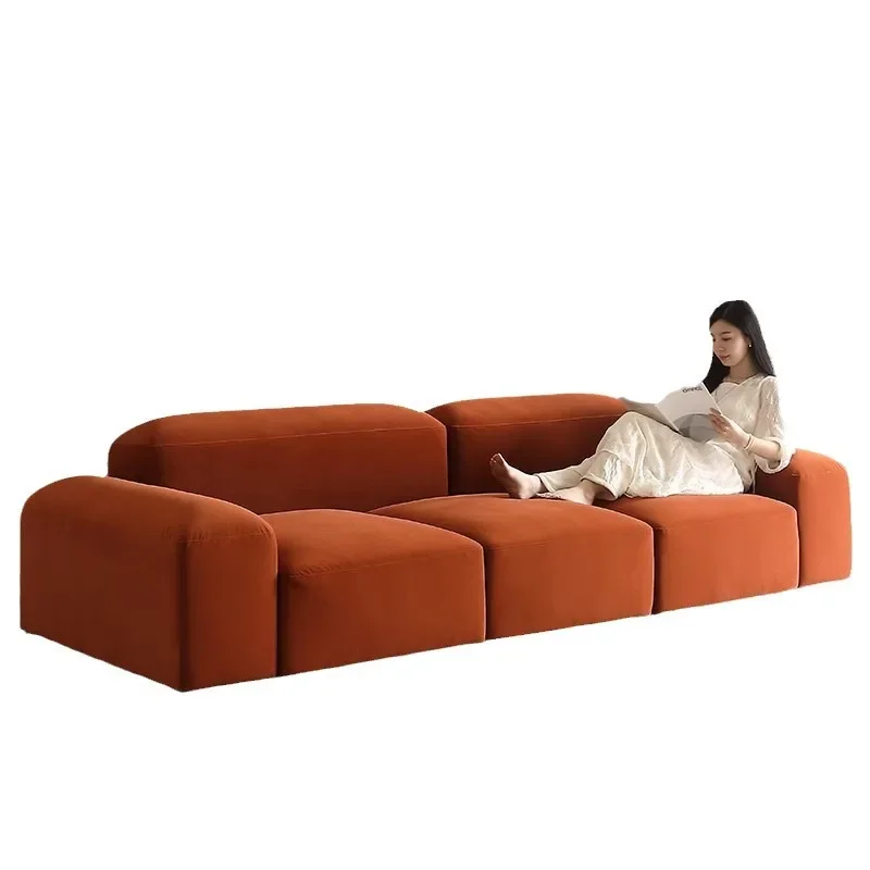 

Italian minimalist milk fleece fabric sofa lapis tofu blocks straight row three pebbles simple and modern