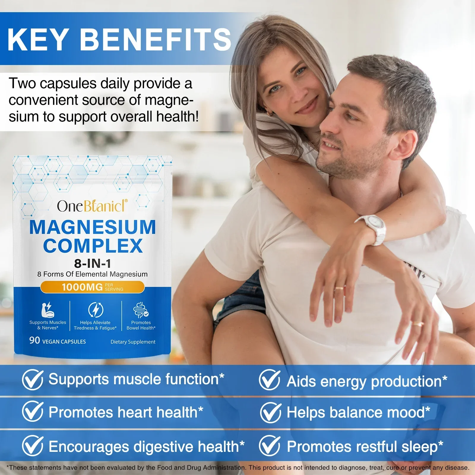 Magnesium Complex Capsules Anti-Fatigue Gut Health Muscle Relaxation Sleep Support 1000mg Glycinate Citrate Malate Taurate 90 Ct