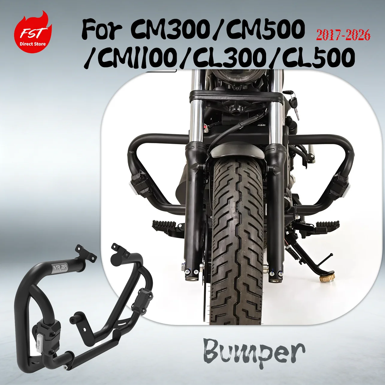 

Crash Bars Engine Guard For Honda CM300 CM500 CM1100 CL300 CL500 Rebel 2017-2026, Anti-Fall Bumper Protector With Sliders