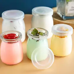 1PC 100/150/200ML Glass Storage Cup​s Pudding Jars Wishing Bottle High Temperature Resistant With Lid Yogurt Baby Food Container