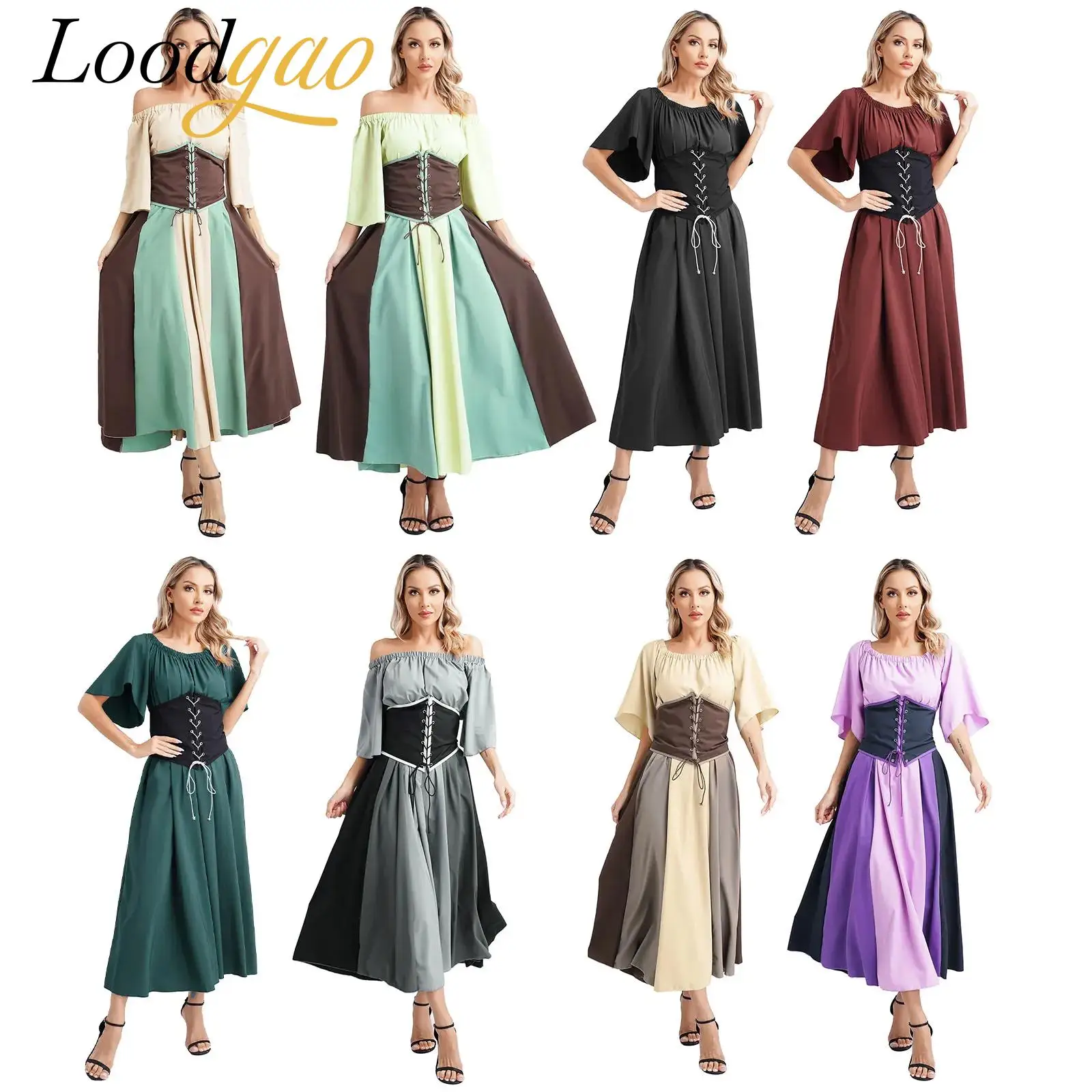 

Womens Cosplay Medieval Costume Gothic Vintage Dress Retro Style Robes Masquerade Steampunk Dress-up Party Swing Dresses