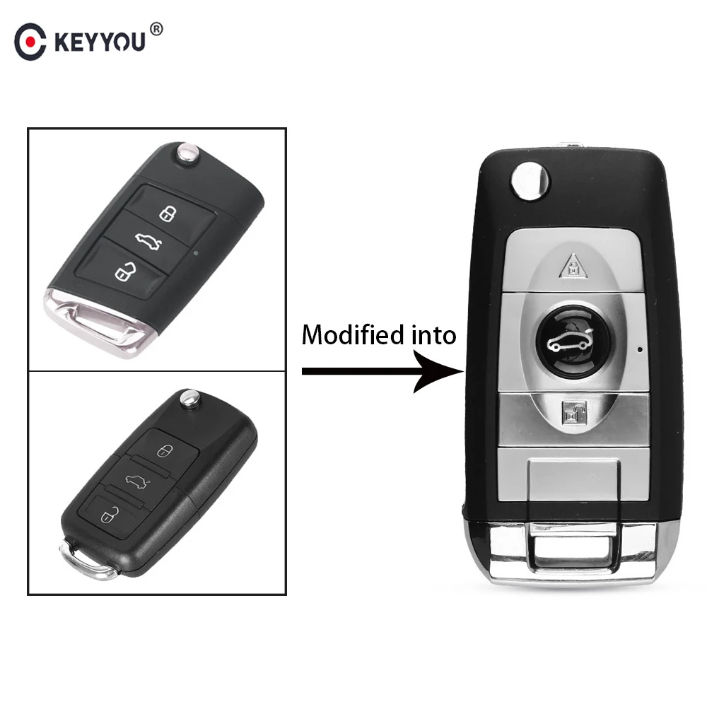 KEYYOU 3 BT Modified Folding Flip Car Remote Key Shell Case With Blade for Volkswagen VW Golf 7 Jetta Passat Beetle Polo Bora