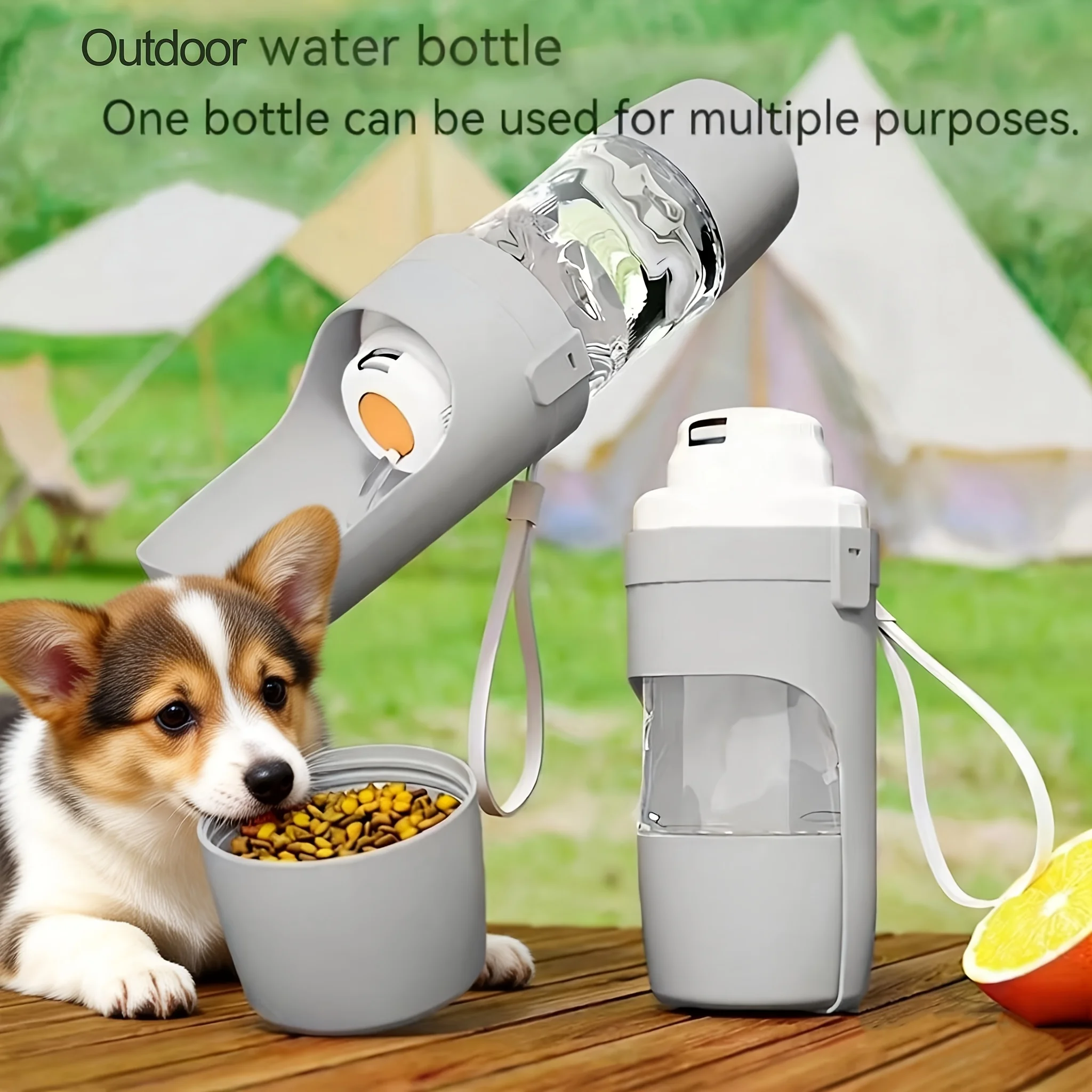 Dog Water Bottle with Foldable Travel Cup, Leak-Proof Portable Pet Water Dispenser, Outdoor Walking  Accessory with Lanyard