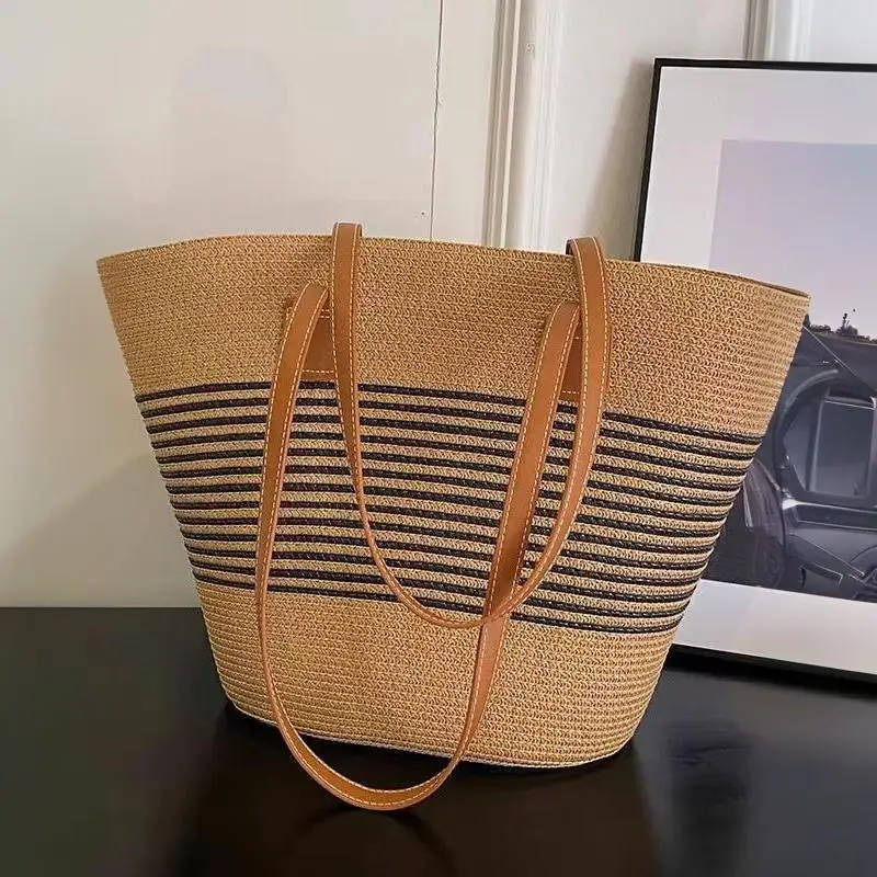 Damen-Sommer-Inswind-Stroh-Umhängetasche mit großem Fassungsvermögen für Strand, Reisen, Urlaub, täglichen Gebrauch, Einkaufen, Pendeln und kurze Ausflüge – Detail 10