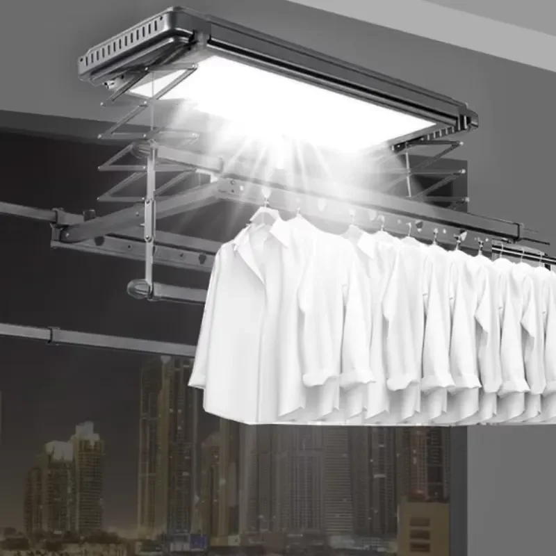 Smart Electric Clothes Drying Rack with LED Light Air Dryer Hanger for Home Laundry Care Automatic Folding Garment Organizer