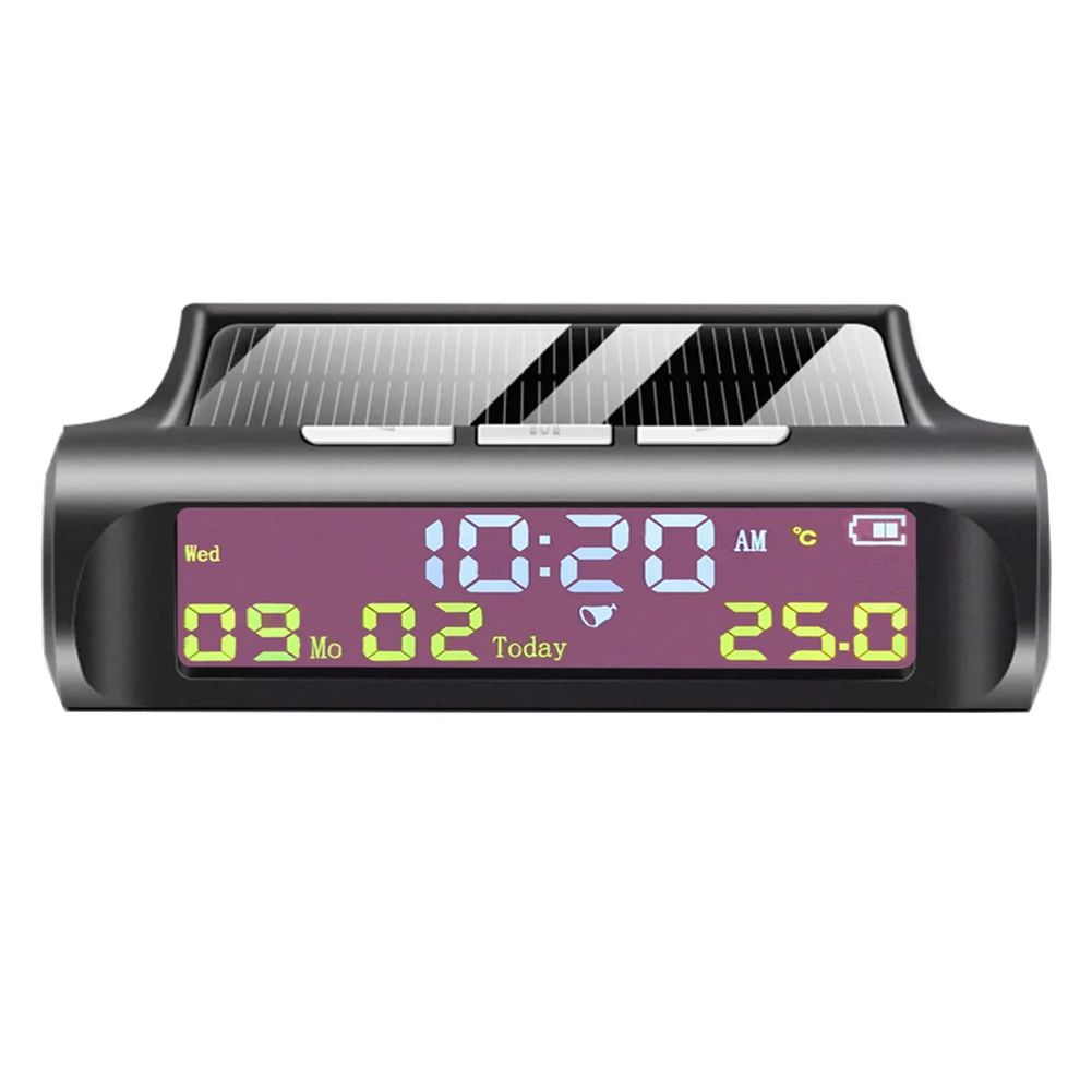 

AN01 Solar LCD Car Digital Clock With Date Week Time Inner Temperature Display Voltage Meter Solor Charging Car Clock