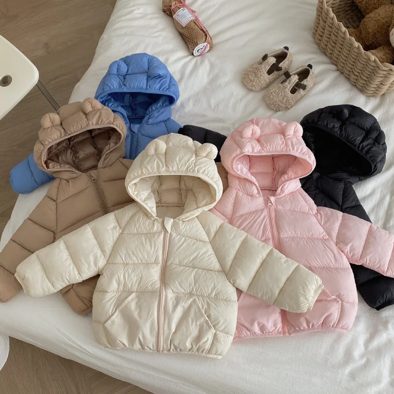 2026 New Baby Lightweight Padded Coat Short Hooded Cotton Padded Jacket Fashion Warm Outerwear for Toddler Boys and Girls
