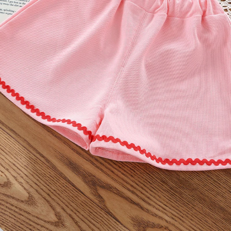 Baby Girl Clothes Summer Knitwear Polo Shirt & Shorts 2 Pieces Set 3D Strawberry Decoration Toddler Girls Cotton Tracksuit