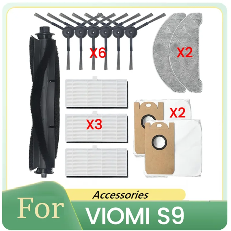 ABVI-14PCS para VIOMI S9 accesorios de Robot aspirador cepillo principal filtro de Cepillo Lateral paño de mopa bolsa de polvo