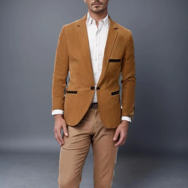 

Business Casual Mens Slim Suit Jackets Autumn Vintage Long Sleeve Turn-down Collar Jacket Coat Men's Fashionable Buttoned Coats