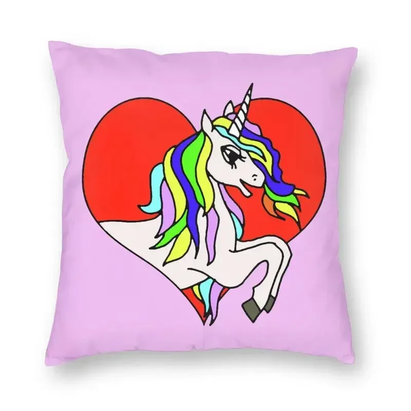 

Unicorn Cartoon Pillow Case Decor Home Cute In The Heart On Baby Pink Kids Room Sofa Cushion Cover Square Bedroom Pillowcase