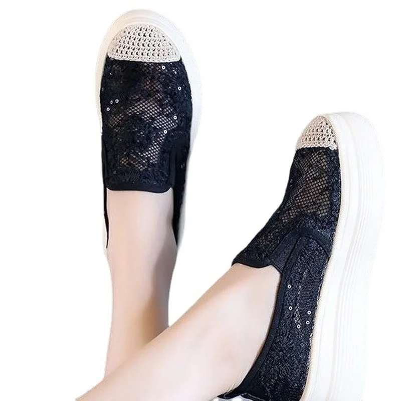 Retro Sandals Women's Shoes 2022 New Summer Ladies Breathable Mesh Face Lace Casual Shoes Fisherman Shoes Girls Slip on Loafers