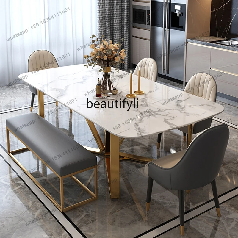 

Light luxury marble dining table Nordic ins dining table and chair combination, rectangular household dining table