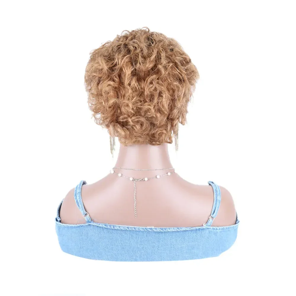 Ombre Blonde Pixie Cut Lace Front Wigs 8-calowe ludzkie włosy Plucked Short Pixie Curly Wigs 13x1 Lace Front Wigs for Black Women