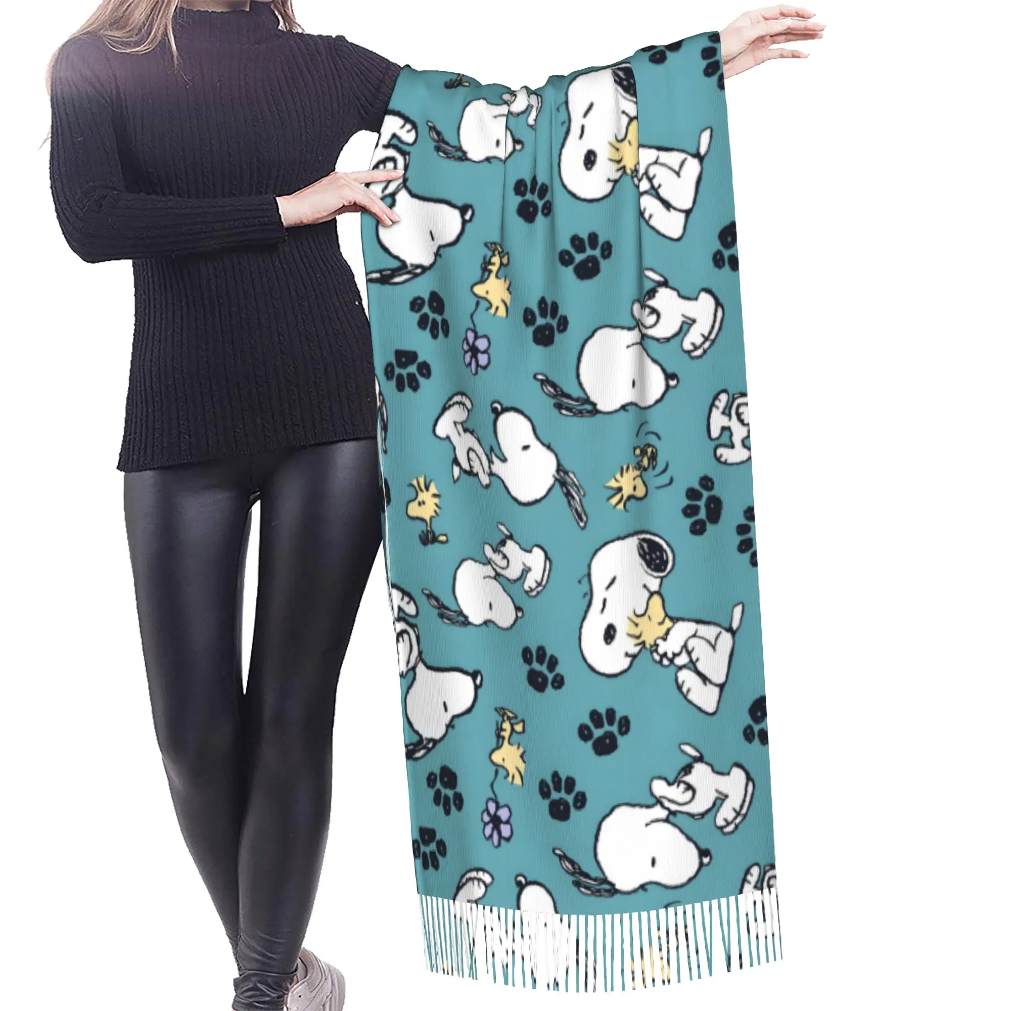 Custom S-snoopied Dog Scarf Wrap Women Long Winter Fall Warm Tassel Shawl Unisex Anime Manga Scarves