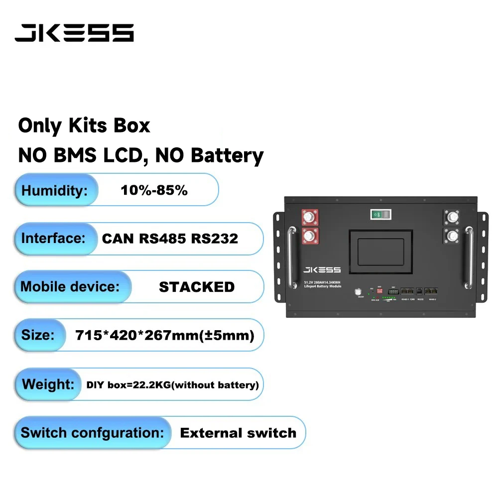 JKESS DIY Batterijpakketten Box Thuis Energie Opslagsysteem LiFePo4 16S 48V 280AH 15KW Powerbank Geschikt voor Inverter JKBMS LCD