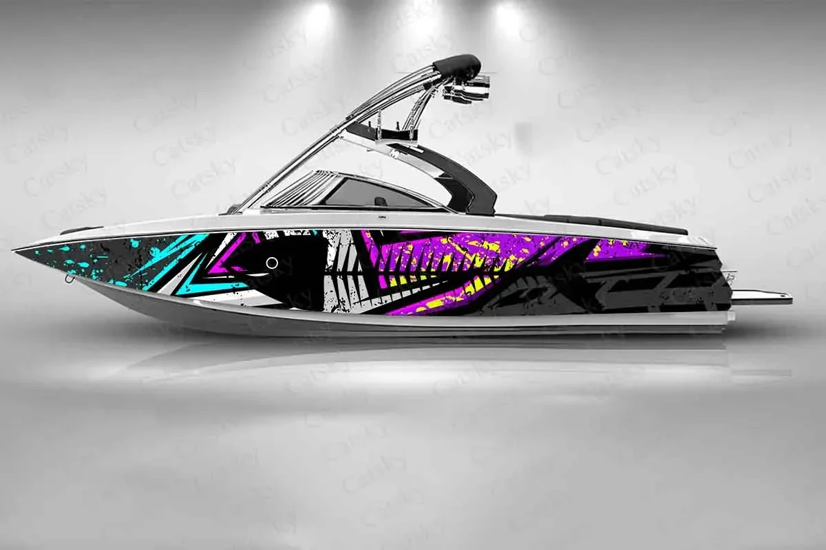 

Abstract Lines Design Graphic Boat Fashion Sticker Packaging Fish Vessels Waterproof Custom Fish Bone Sticker Wrap Vinyl Decal