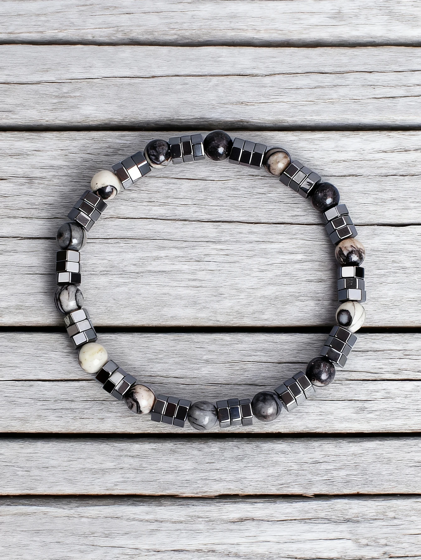 Geometric Irregular Beads Hematite Bracelet Natural Black Network Stone Beads for Protection Strength & Vigour Crystal Jewelry