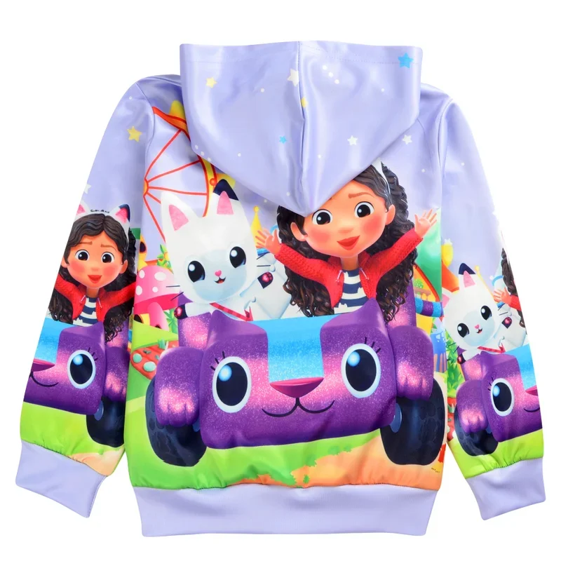 Pull à capuche avec fermeture éclair pour enfants, vêtements d'extérieur décontractés, sweat-shirt pour bébés garçons et filles, vêtements de course Gabby, maison de chats, dessin animé, nouveau