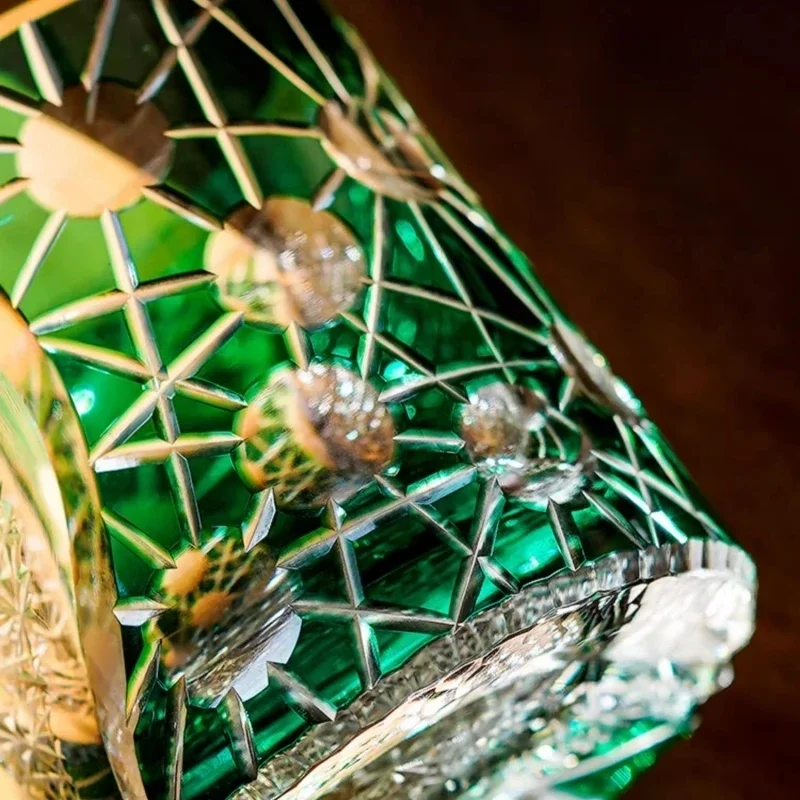 Star Shine Japan Edo Kiriko Wineglass Starlight Luxury Whiskey Glass Hand Grave Green Crystal Art Craft Liquor Wine Cup Gift Box