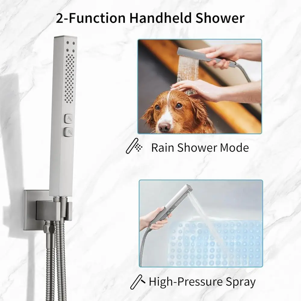 8 نظام دش مطري من النيكل المصقول برأس مربع وبخاخ محمول 2 في 1 #4