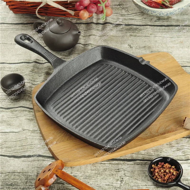 Cast iron pan thickened pig iron stripes uncoated old-fashioned iron pan fried steak artifact