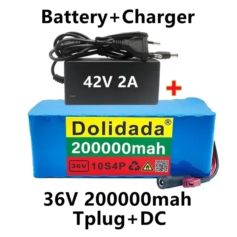 

NEW 36V 10S4P 200Ah Lithium Battery Large Capacity for Bike and Scooter with BMS XT60 Plug/T-plug and Charger Included